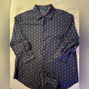 Robert Graham Dark Blue Long-Sleeve Shirt with Loght Blue Diamond Motif